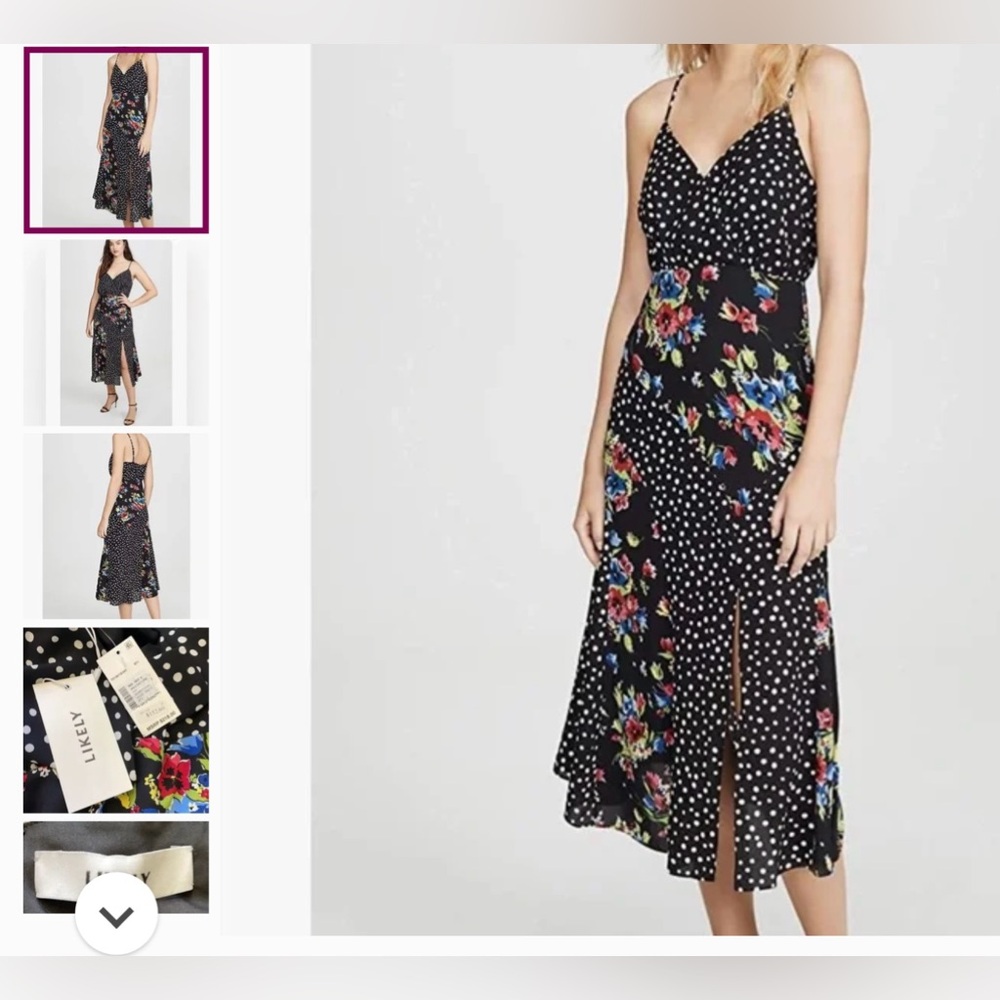 Likely Saige floral and polka dot slip dress